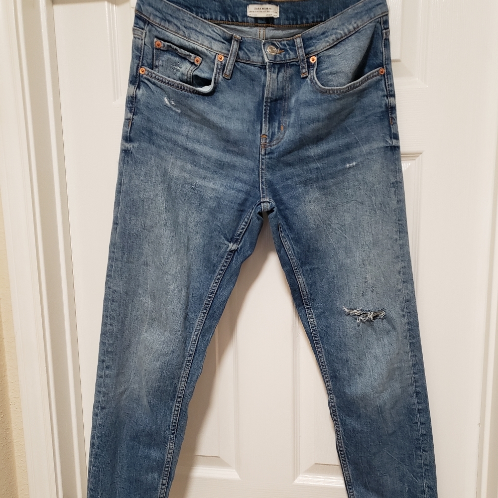Zara Woman Premium Denim Distressed Jeans
